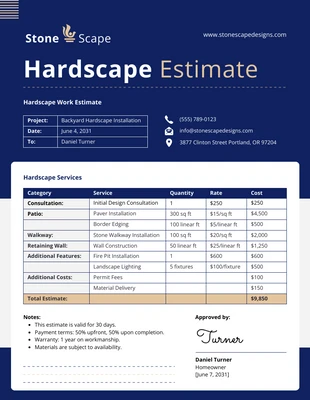 premium  Template: Modelo de estimativa de Hardscape