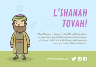 Free  Template: Light Blue And Green Simple Illustration Shanah Tovah Card