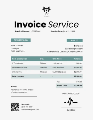 Free  Template: Simple Green Service Invoice