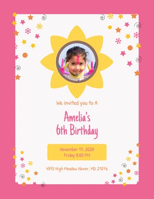 Free  Template: Pink Modern Playful Kids Party Invitation