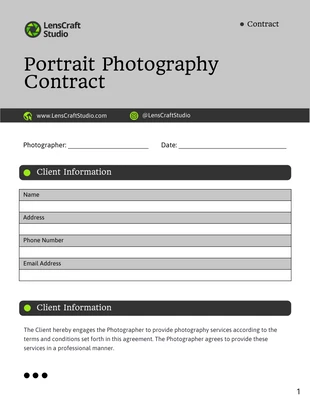 premium  Template: Contrato de fotografía de retratos
