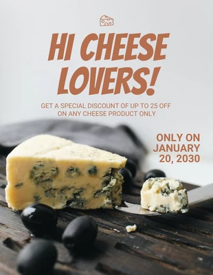 Free  Template: نشرة إعلانية لمحبي الجبن الجمالية الحديثة باللون الرمادي