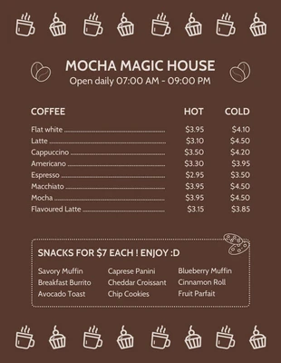 business  Template: Menu de café com fundo minimalista marrom