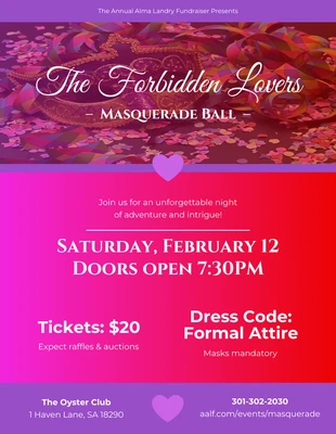 Free  Template: Flyer de l'événement Masquerade de la Saint-Valentin