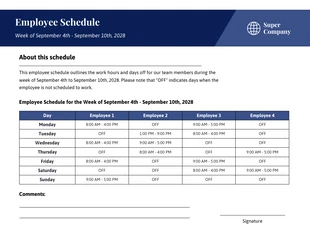 business  Template: Simple Blue Employee Schedule