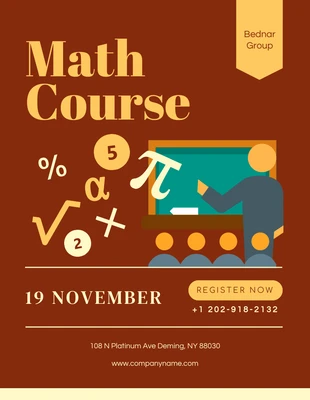 Free  Template: Poster del corso di matematica con illustrazioni marroni e gialle