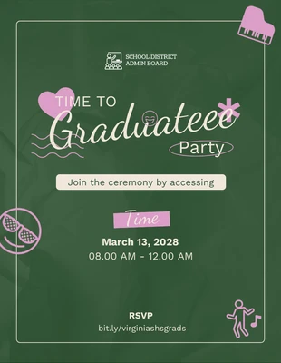 Invitación de graduación verde crema rosa