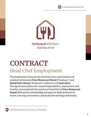 business  Template: Modello di contratto di lavoro per capo chef