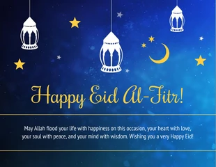 premium  Template: Blue Happy Eid Al-Fitr Holiday Card