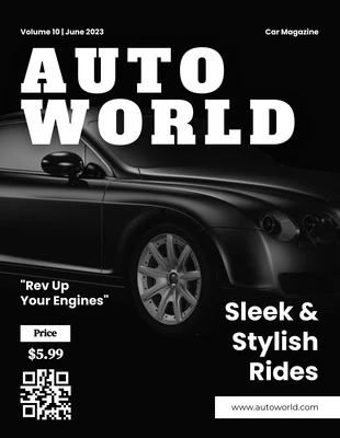 Free  Template: مجلة السيارات بالأبيض والأسود الحد الأدنى