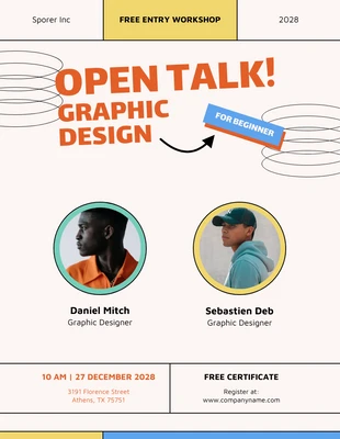 Free  Template: Flyer de taller de diseño gráfico moderno en amarillo y azul