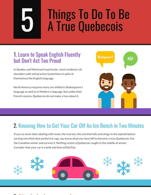 Free  Template: 5 Things To Do to Be a True Quebecois Infographic
