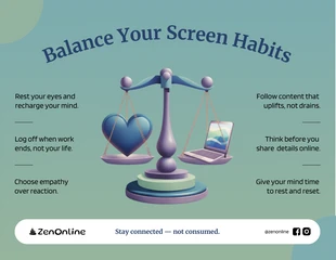 premium  Template: Poster sull'equilibrio del tempo trascorso davanti allo schermo digitale per la salute mentale