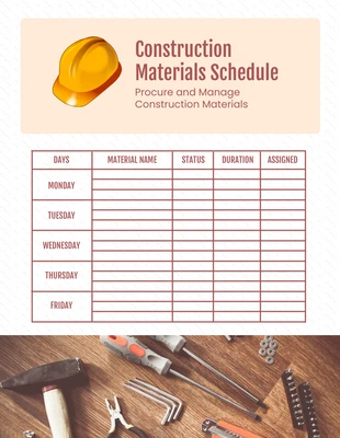 Free  Template: White Simple Construction Material Schedule Template