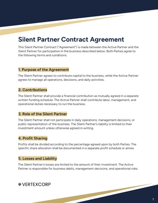 business interactive Template: Modèle de contrat de partenaire silencieux