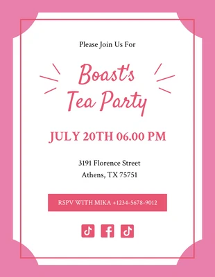 Free  Template: Invitación a la fiesta del té rosa y blanca, sencilla, moderna y alegre