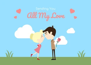 Free  Template: Cartão postal de amor de ilustração de casal simples azul e verde