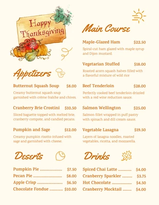 business  Template: Menu de Thanksgiving moderne beige et marron