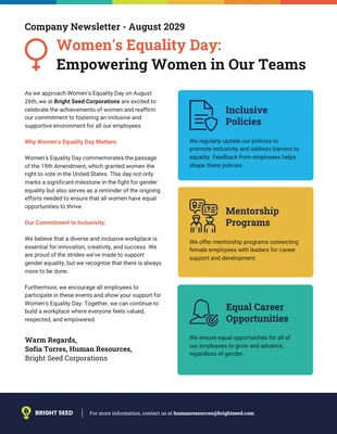 business  Template: Journée d'autonomisation des femmes pour l'égalité Bulletin d'information de l'entreprise