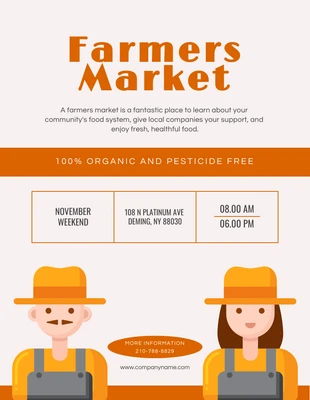 Free  Template: Poster Mercado de agricultores com ilustração simples de creme e laranja