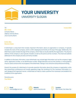 Free  Template: Modèle de papier à en-tête universitaire professionnel moderne jaune et bleu