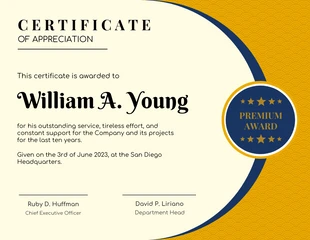 premium  Template: Blue And Yellow Certificate Of Recognition
