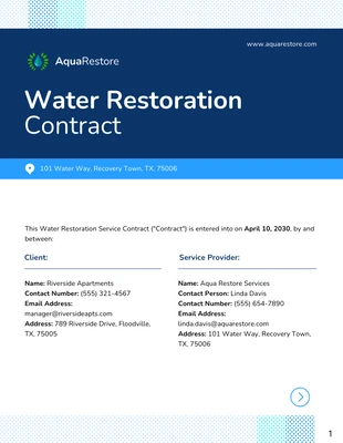 Free  Template: Plantilla de contrato de restauración de agua
