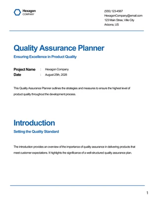 Free  Template: Plans d'assurance qualité simples en bleu et blanc