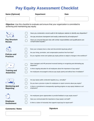 premium interactive Template: Liste de contrôle pour l'évaluation de la Journée internationale de l'égalité salariale