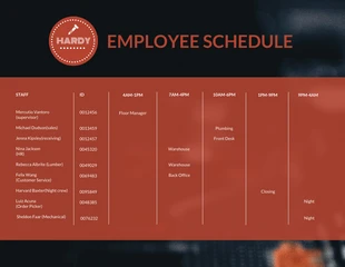 Rusty Hardware Employee Schedule
