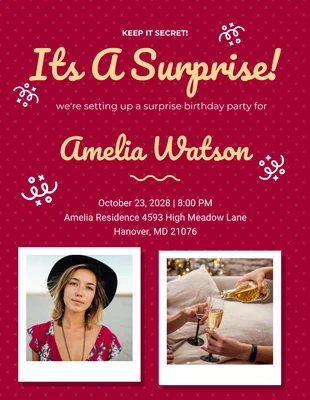 Red And Yellow Modern Playful Photo Collage Surprise Party Invitation