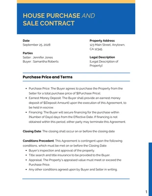 Free  Template: Minimalist Blue and Orange House Purchase and Sale Contracts