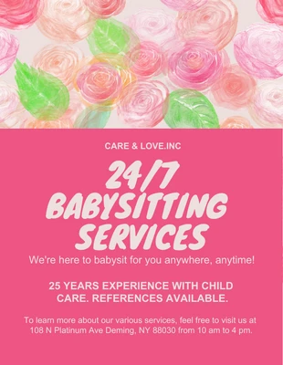 Free  Template: Panfleto de serviço de babá floral rosa minimalista