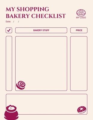 Free  Template: Creme und Rot Sauberes Einkaufen Bäckerei Checkliste