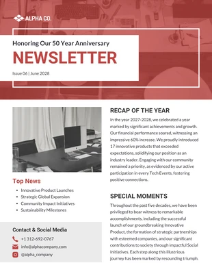 business  Template: Honoring Our 50 Year Anniversary Newsletter