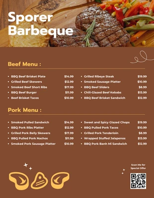 Free  Template: Eleganti menu barbecue marroni