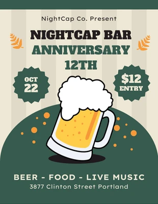 Free  Template: Beige And Green Modern Illustration Anniversary Bar Flyer