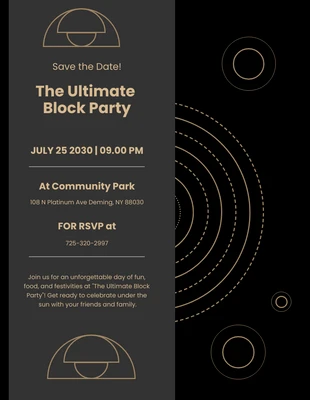 Free  Template: Invitation Black Circle Line Minimaliste Block Party