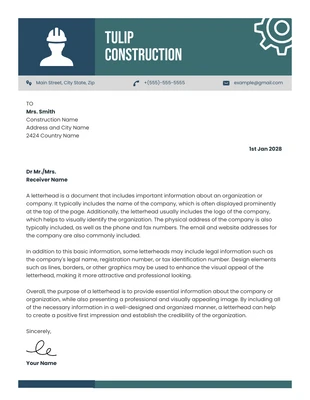 Free  Template: Green And Blue Modern Geometric Construction Letterhead Template