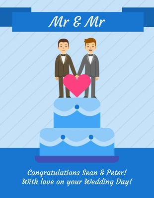 Free  Template: Cartão de casamento azul para Sr. e Sr.