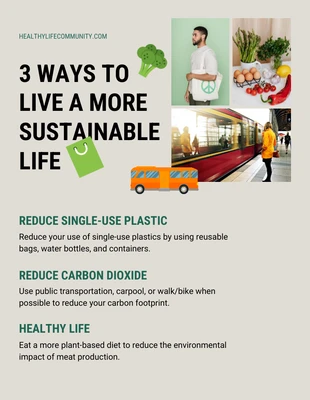 Free  Template: ملصق رمادي بسيط كيفية الحصول على حياة أكثر استدامة