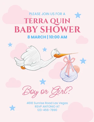 Free  Template: Folheto de convite de chá de bebê com ilustração fofa em rosa bebê