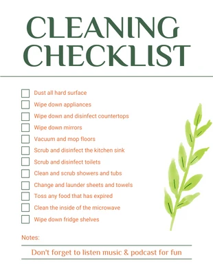 Free  Template: White Simple Cleaning Checklist