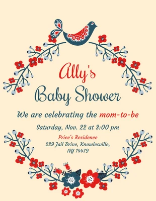 business  Template: Invito classico per la baby shower con fiori