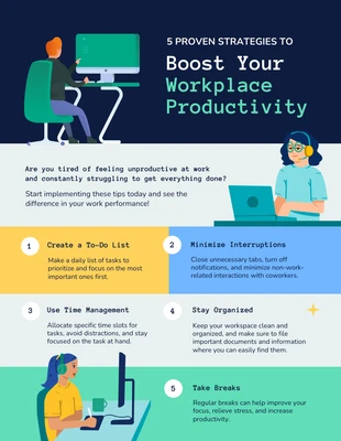 Free  Template: Colorful Tips for Productivity Infographic Poster