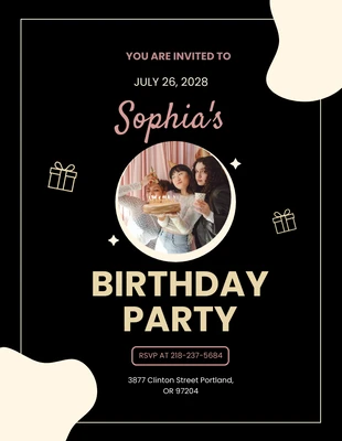 Free  Template: Black and Soft Yellow Birthday Invitation Poster