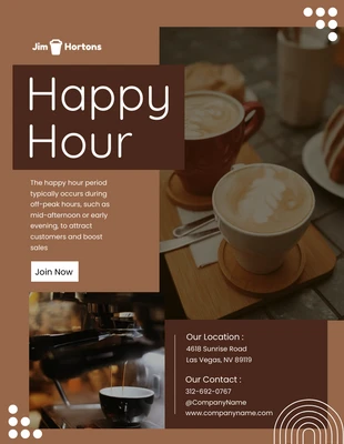 Free  Template: Brown Creative Plantilla de cartel para la Happy Hour