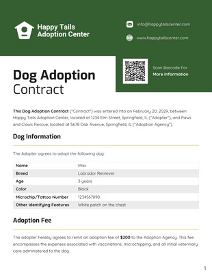 Free  Template: Plantilla de contrato de adopción de perros