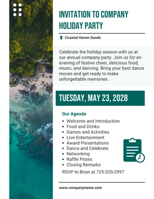 Free  Template: Bianco e verde Semplice Estetica Moderna Invito a un evento aziendale per le vacanze