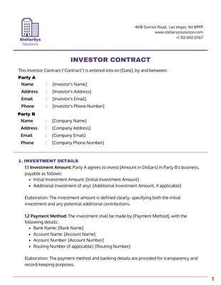 Free  Template: Purple and White Minimalist Investor Contract
